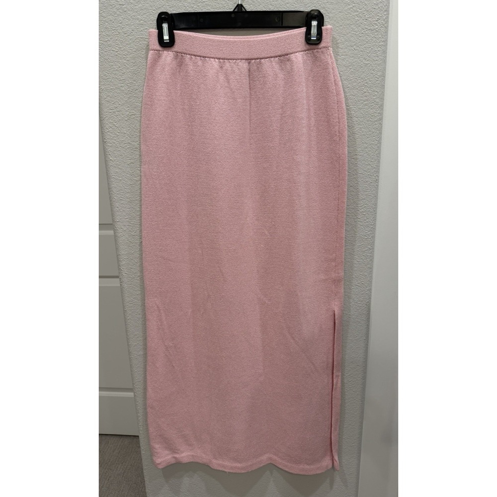 St. John Evening Pink Maxi Santana Knit Skirt 6 Pull On Classic Side Slit